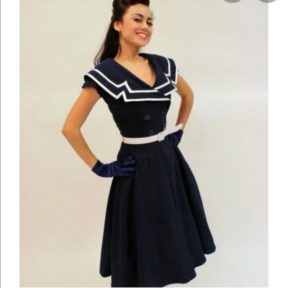 Bettie Page by Tatyana Captain Sailor Fit and Flare Retro Dress sz 2XL Pinup
